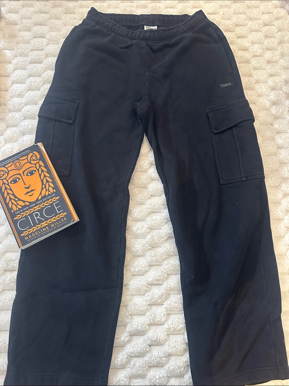 TNA Black Cargo Cozy fleece Sweatpants with Side Pockets